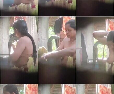 Village Shameless Mom Bathing But Suddenly Her Son Entered Secretly Captured By Neighbour