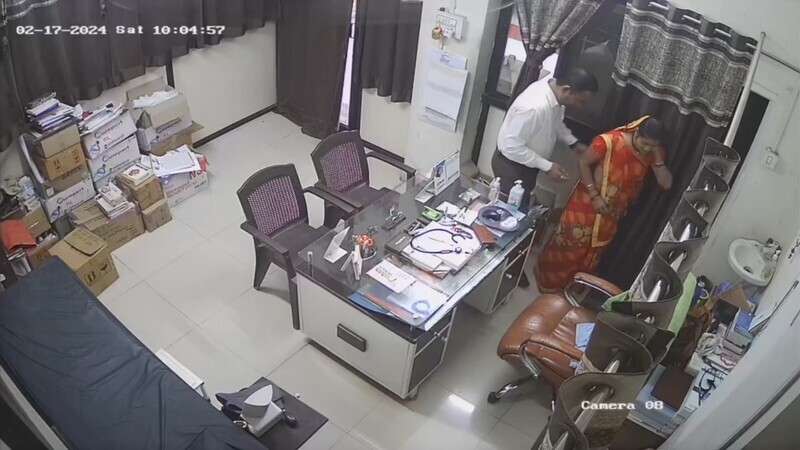 Doctor Having Fun with Patients CCTV Cam Recorded
