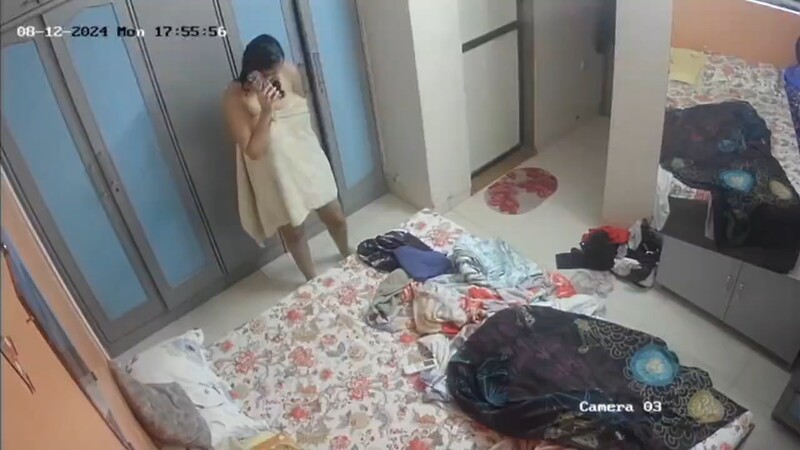Desi Bhabhi After Bath Wearing Clothes Captured In Cctv Cam