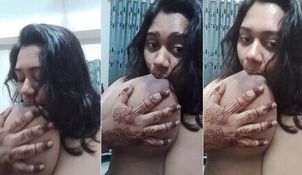 Tanker Horny Girl Licking Her Nipples