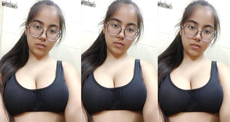 Glasses Horny Indian Babe Licking Boobs Armpit Masturbating