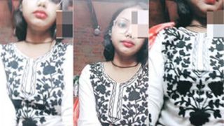 Glasses Horny Girl Playing With Her Boobies