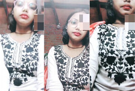 Glasses Horny Girl Playing With Her Boobies