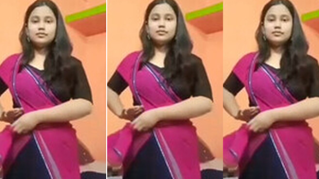 Desi Cute Shy Girl in saree showing boobs by removing blouse