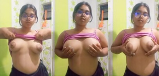 Glasses Horny Girl Playing With Her Boobies