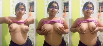 Glasses Horny Girl Playing With Her Boobies